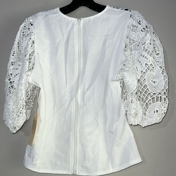 Peach balloon-sleeves crochet top new large - Picture 5 of 7